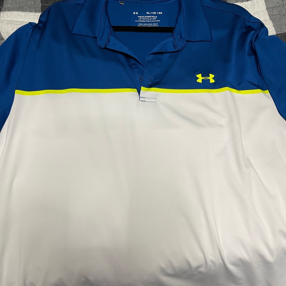 Under Armour Men's Blue, White, and Yellow Polo Shirt